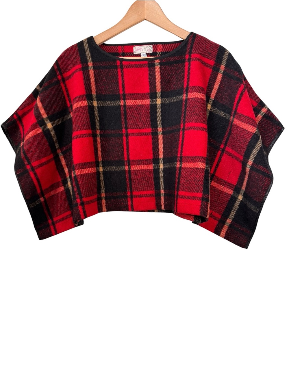Free People Red Plaid Cropped Poncho One Size Flannel Fall Autumn Layer